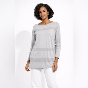 Sarah Pacini Lagenlook Gray Knit Tunic Top One Size Mesh Panel Made Italy